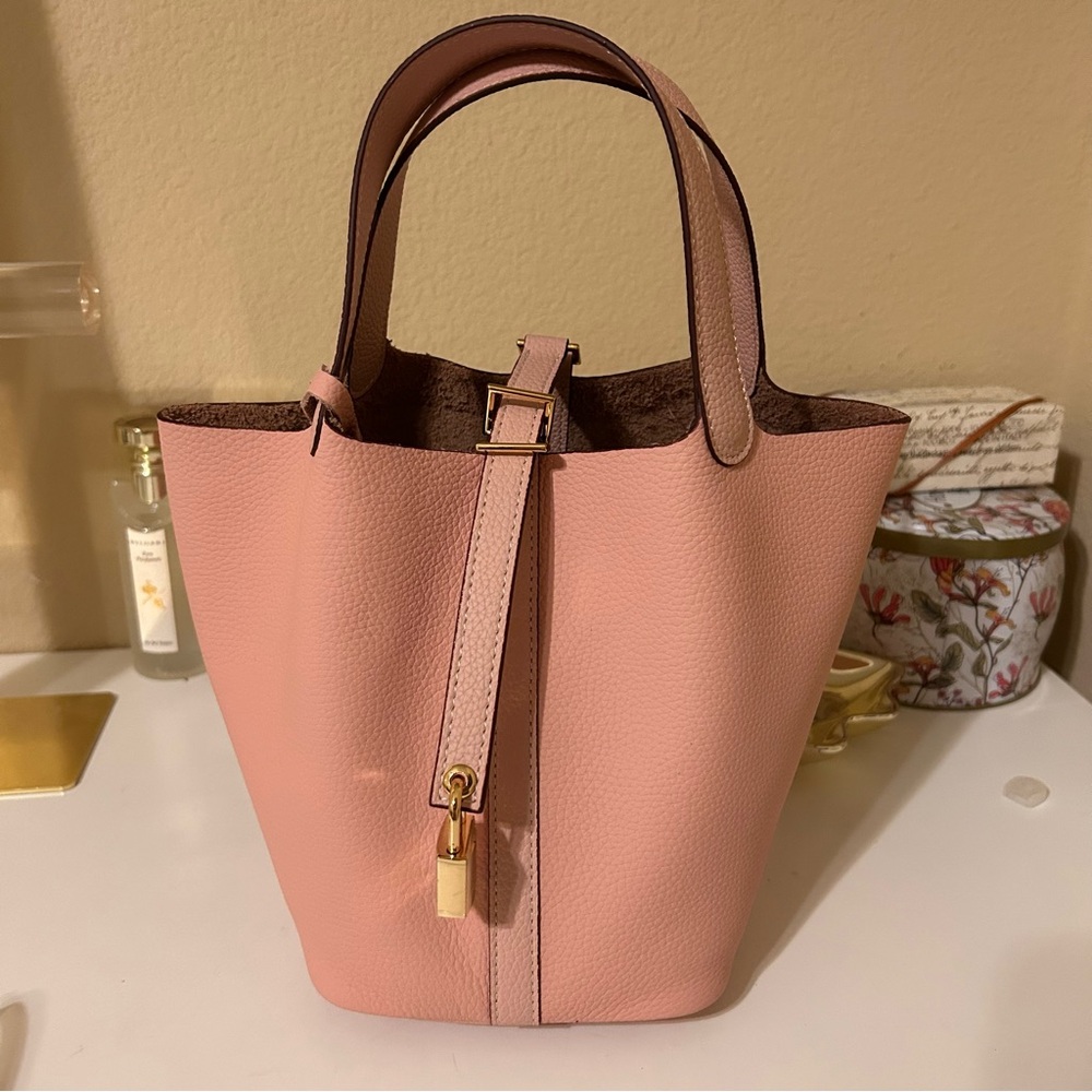 Top Handle Pink Bucket Bag